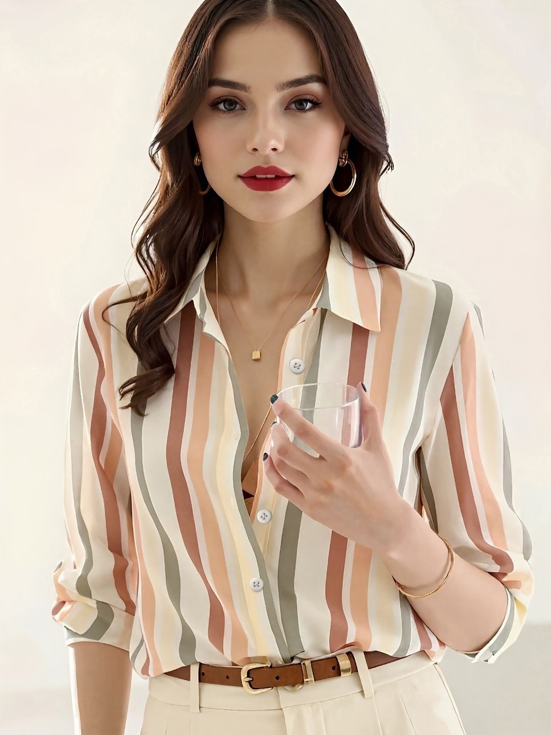 ELVORA Women Comfort Multi Stripes Striped Casual Shirt