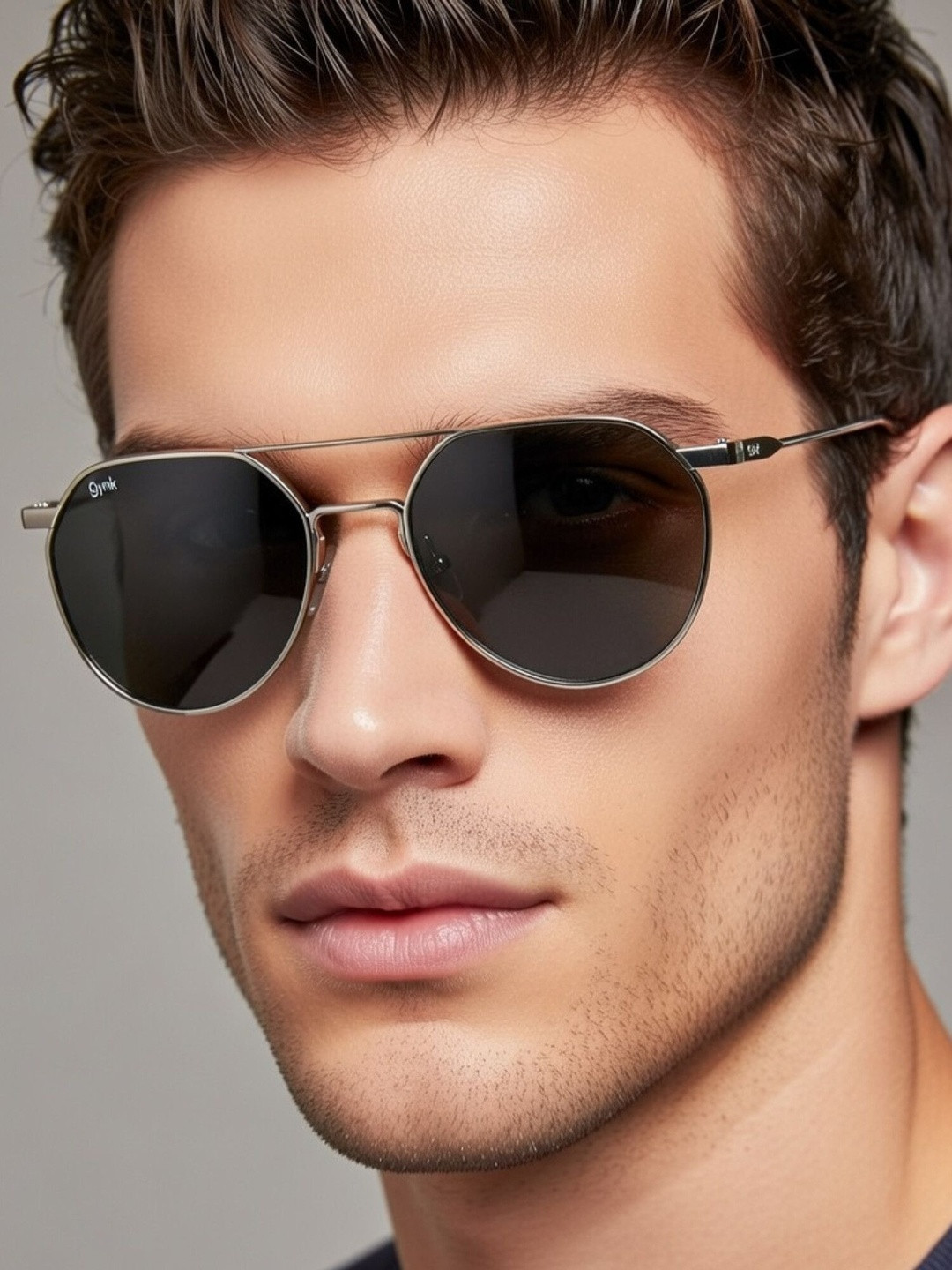 GYNK Men Black Lens & Silver-Toned Round Sunglasses with