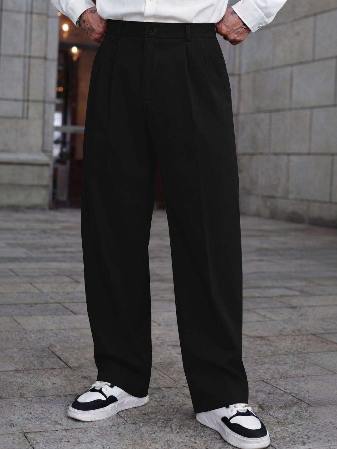 KAJARU Men Relaxed Straight Leg Pleated Trousers