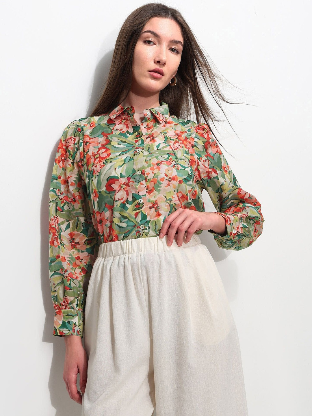 U.S. Polo Assn. Women Women Floral Semi Sheer Printed Casual Shirt