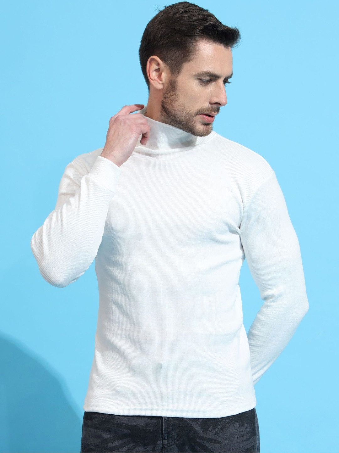 JUARI Men High Neck Slim Fit T-shirt