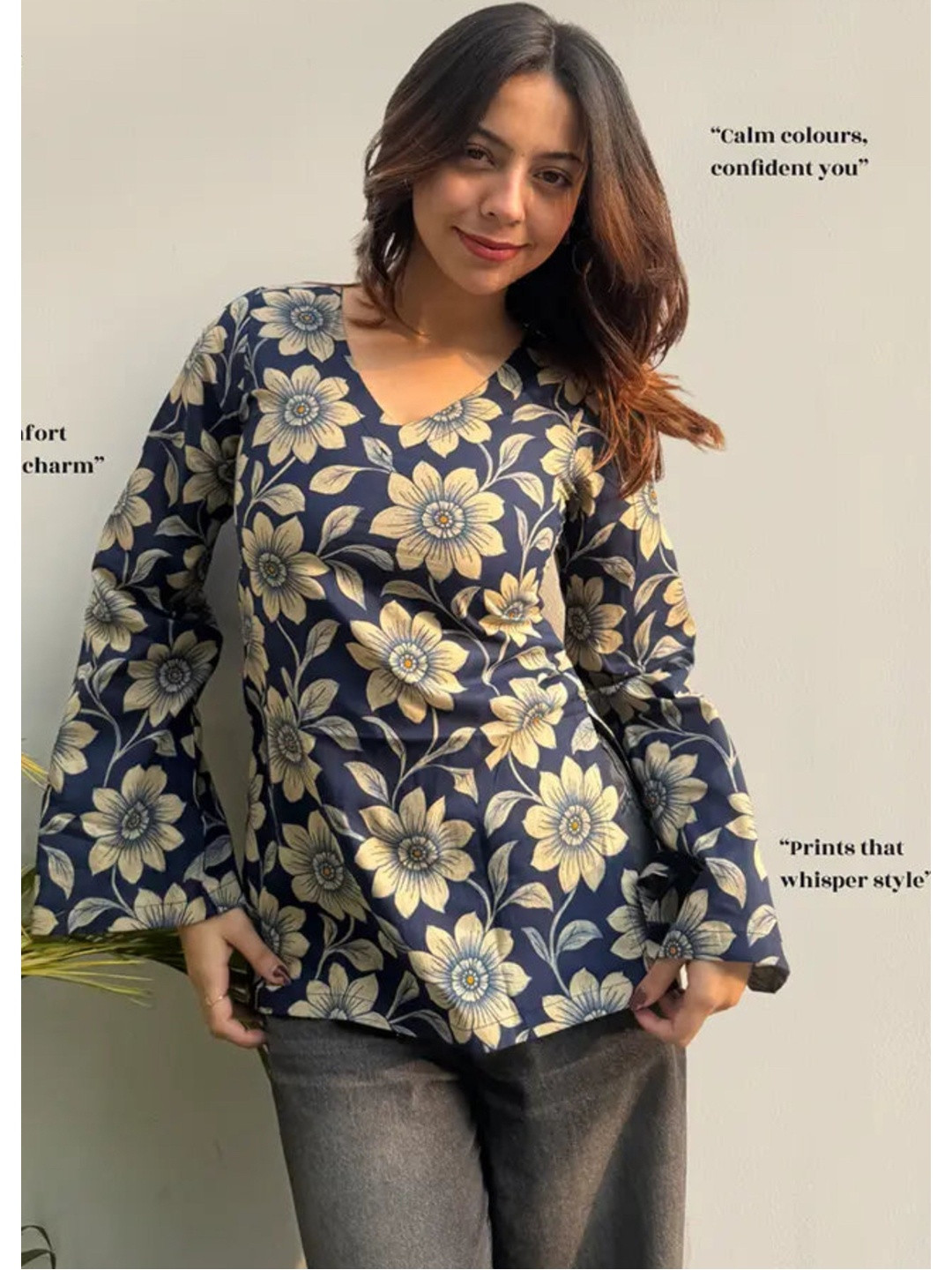 HIBIKI Women Floral Printed Bell Sleeves Floral Kurta