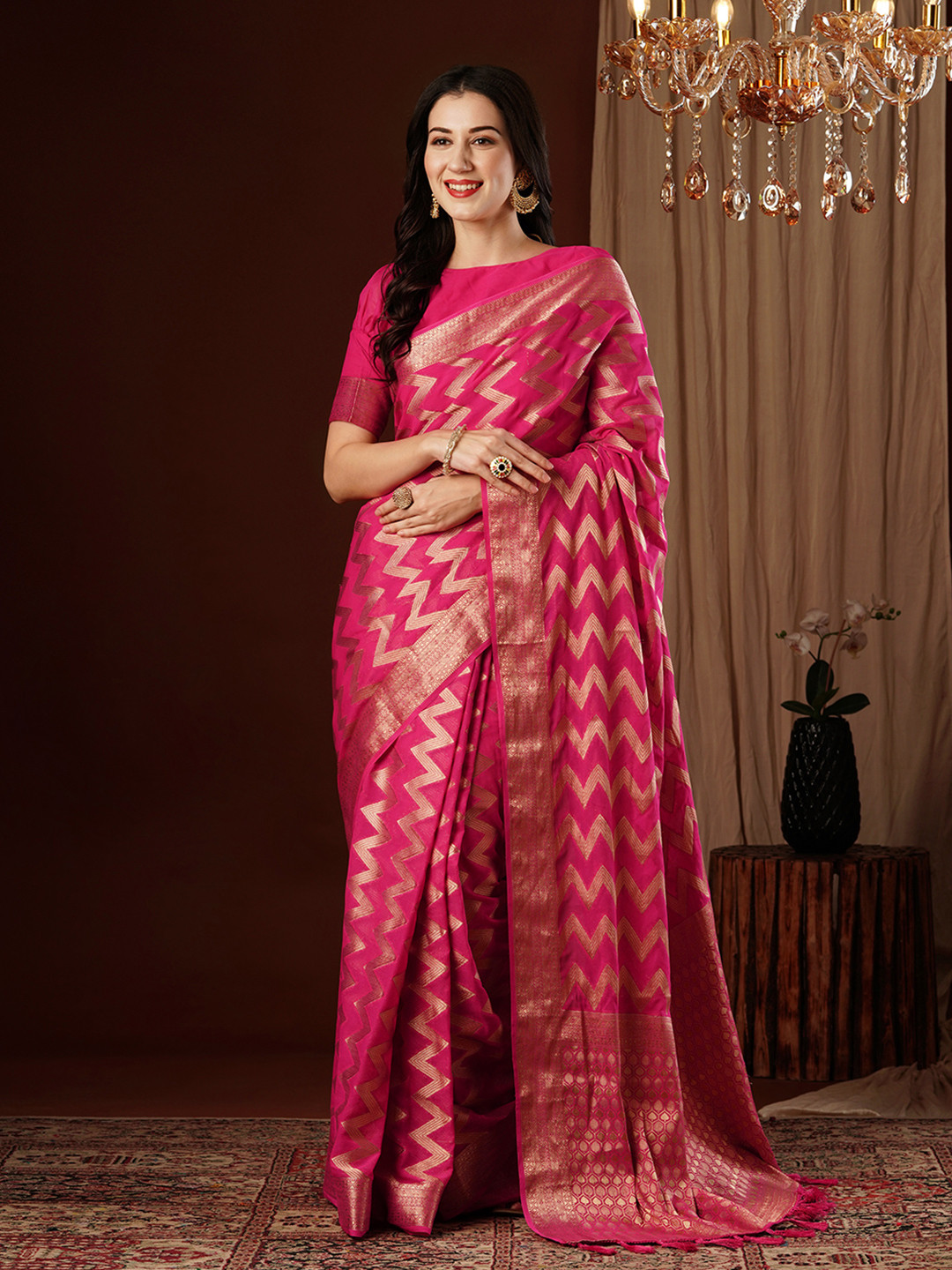 all about you Striped Zari Pure Georgette Saree