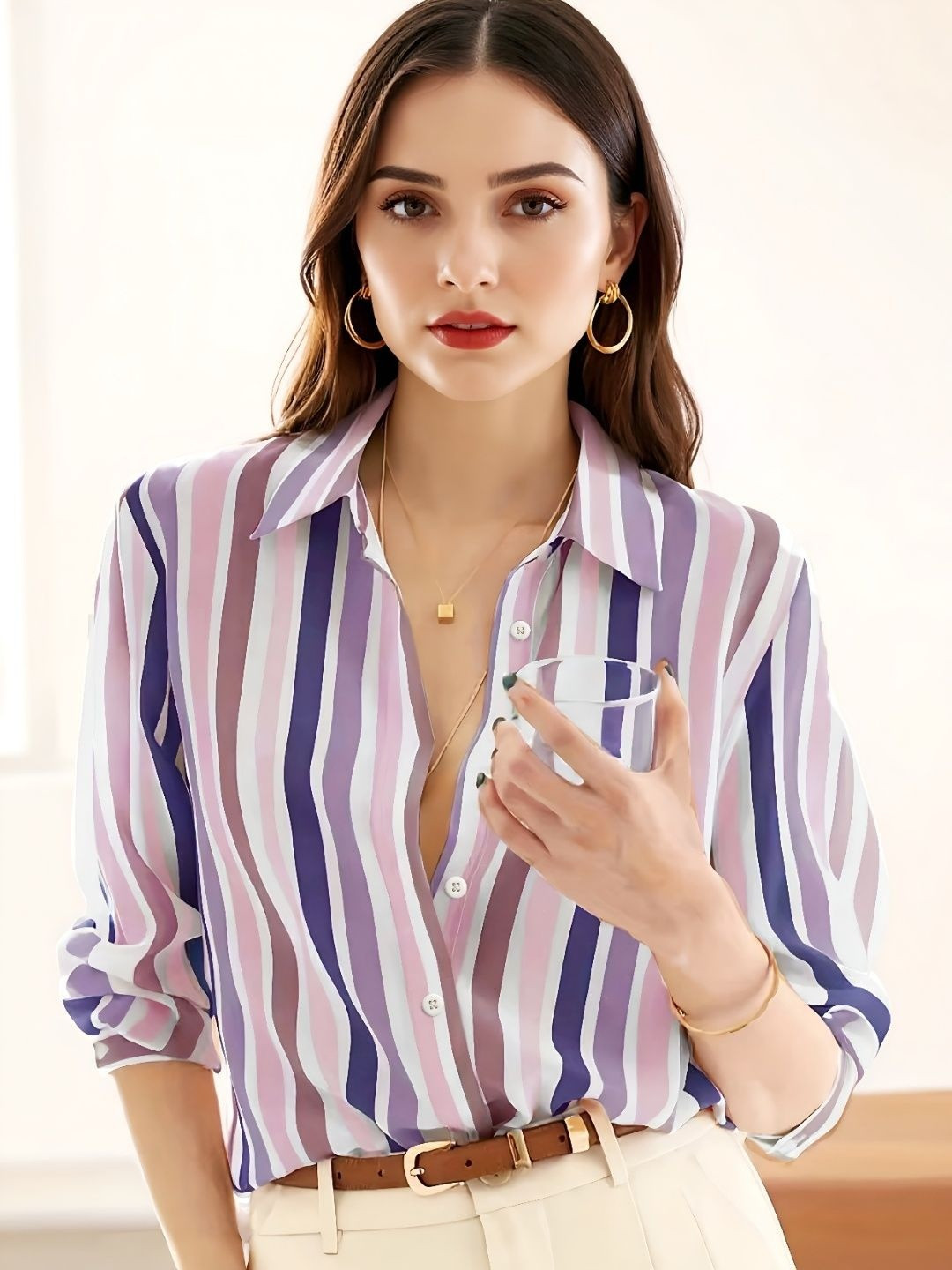 ELVORA Women Comfort Striped Casual Shirt