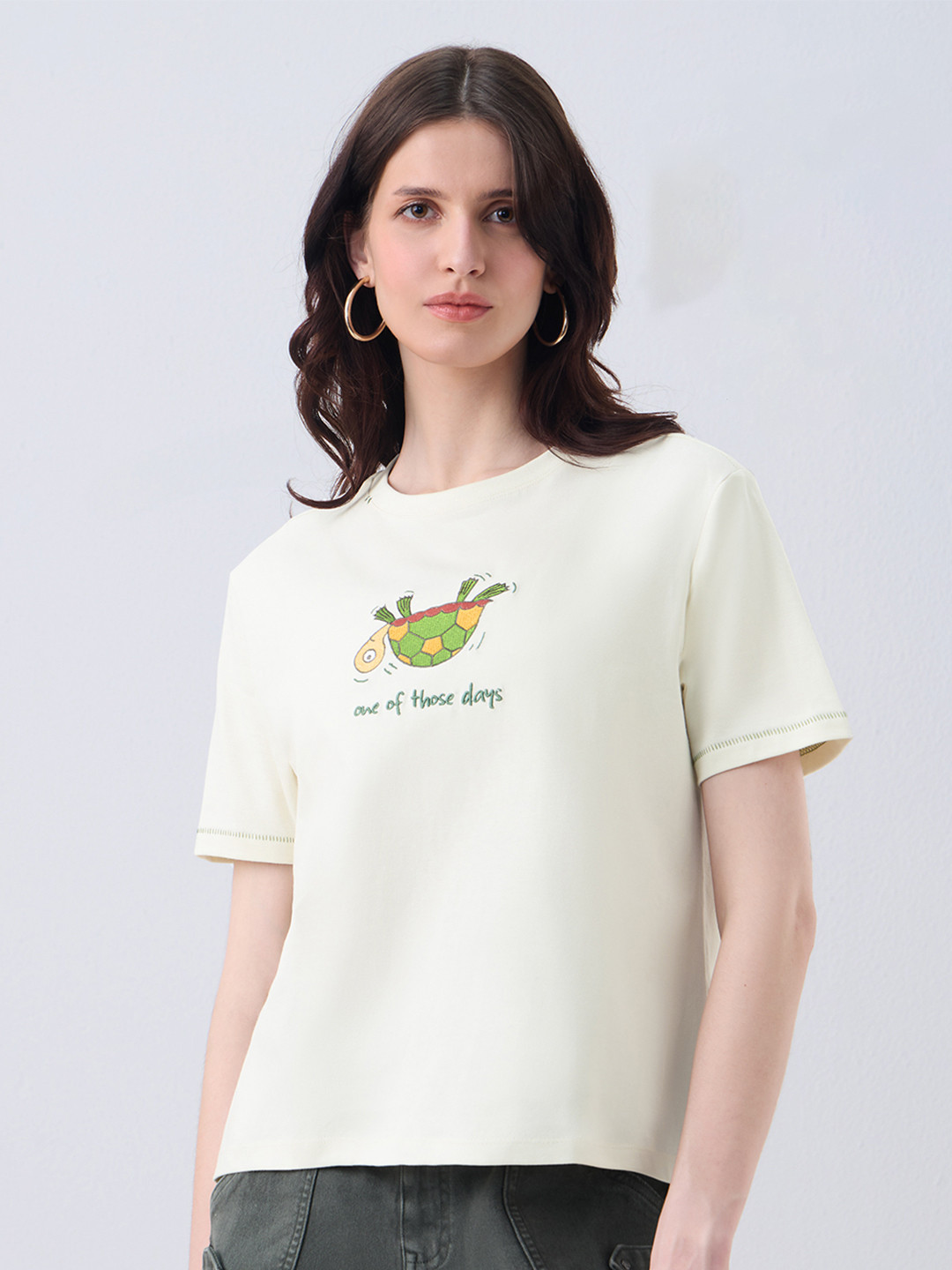 The Souled Store Women Relaxed Fit Pets On Prints Printed Off White T-Shirts