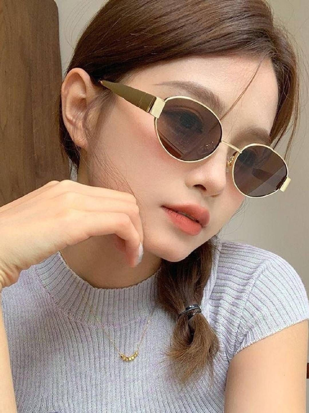 ROYALTAIL Unisex Brown Lens & Gold-Toned Oval Sunglasses with