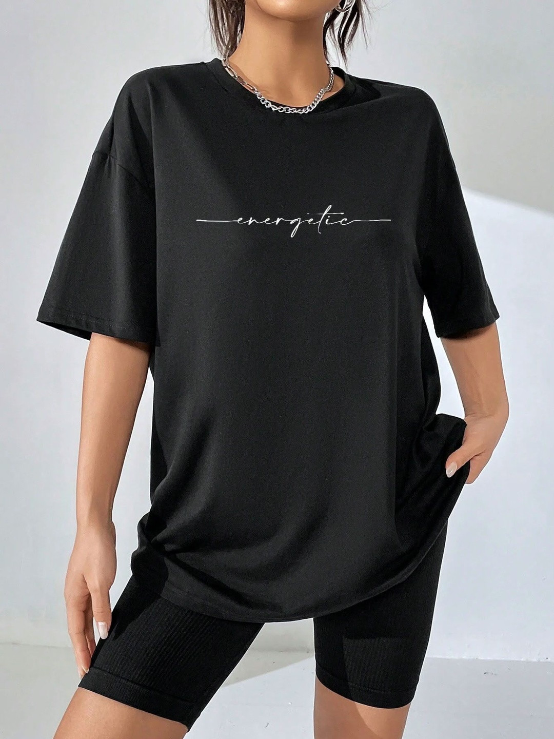 Calm Down Women Typography Printed Drop-Shoulder Sleeves T-shirt