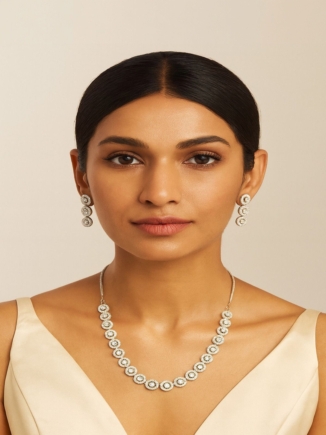 Jewelz Rhodium-Plated American Diamond-Studded Jewellery Set