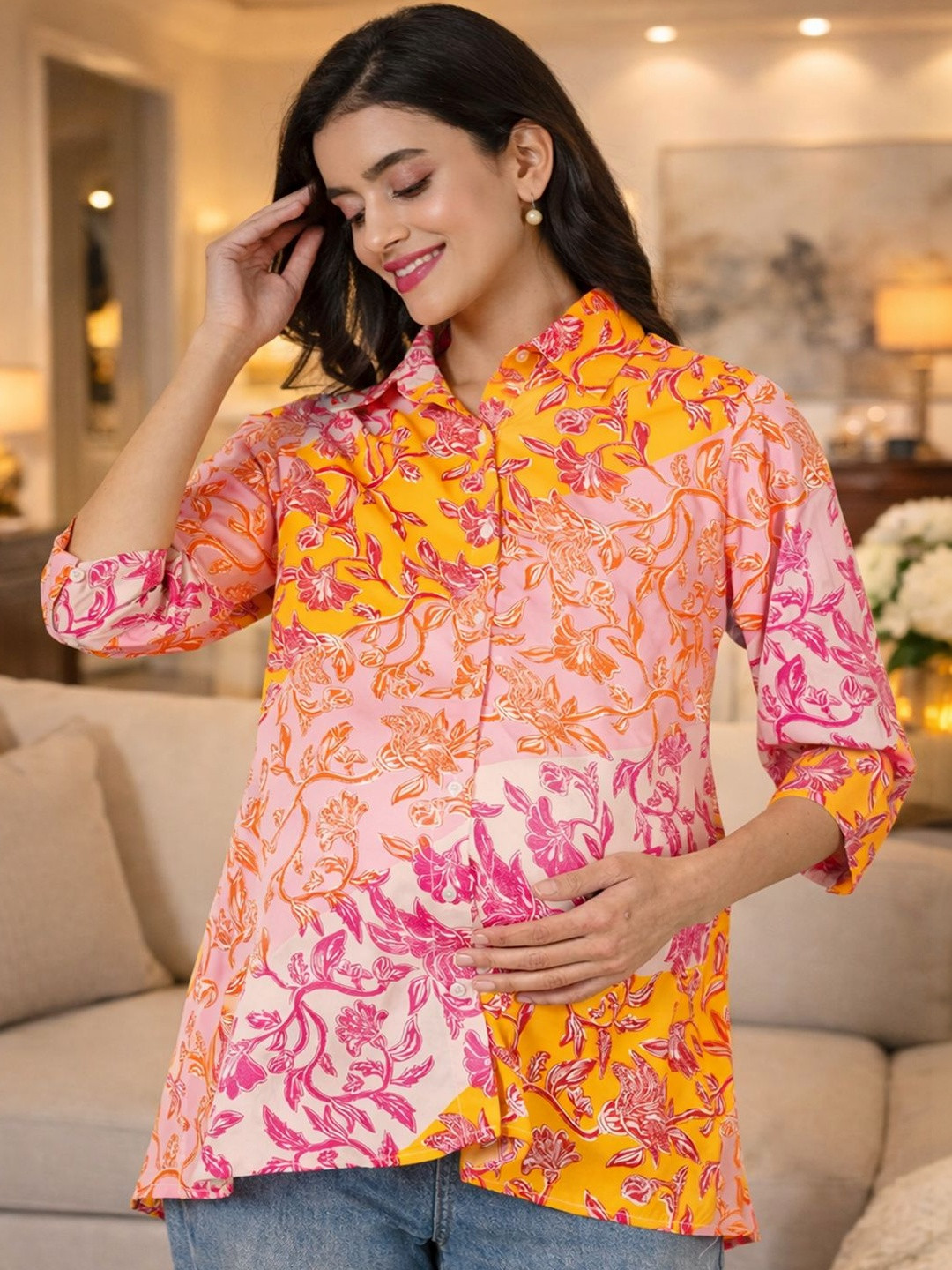 angloindu Women Classic Floral Printed Casual Shirt