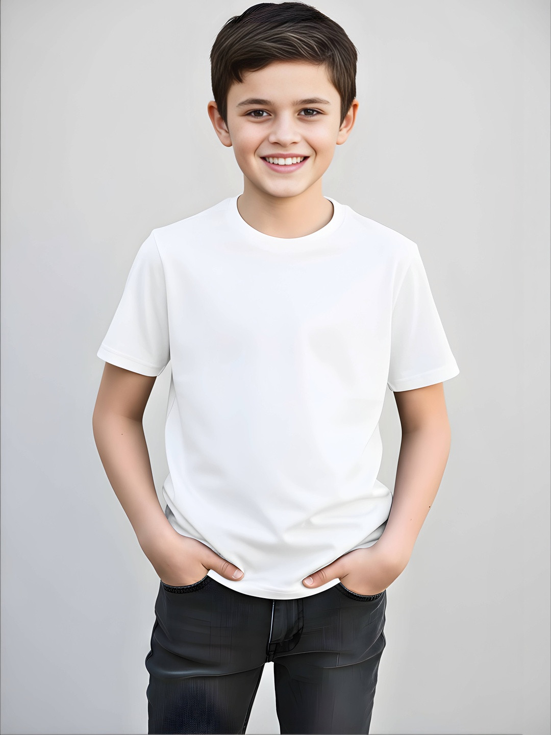BRATMA Boys White Cotton Tshirts