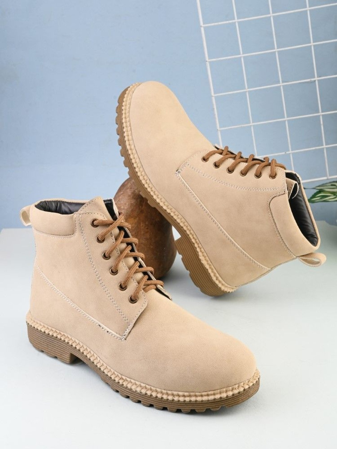 The Roadster Lifestyle Co Men Round Toe Lace-Ups Biker Boots
