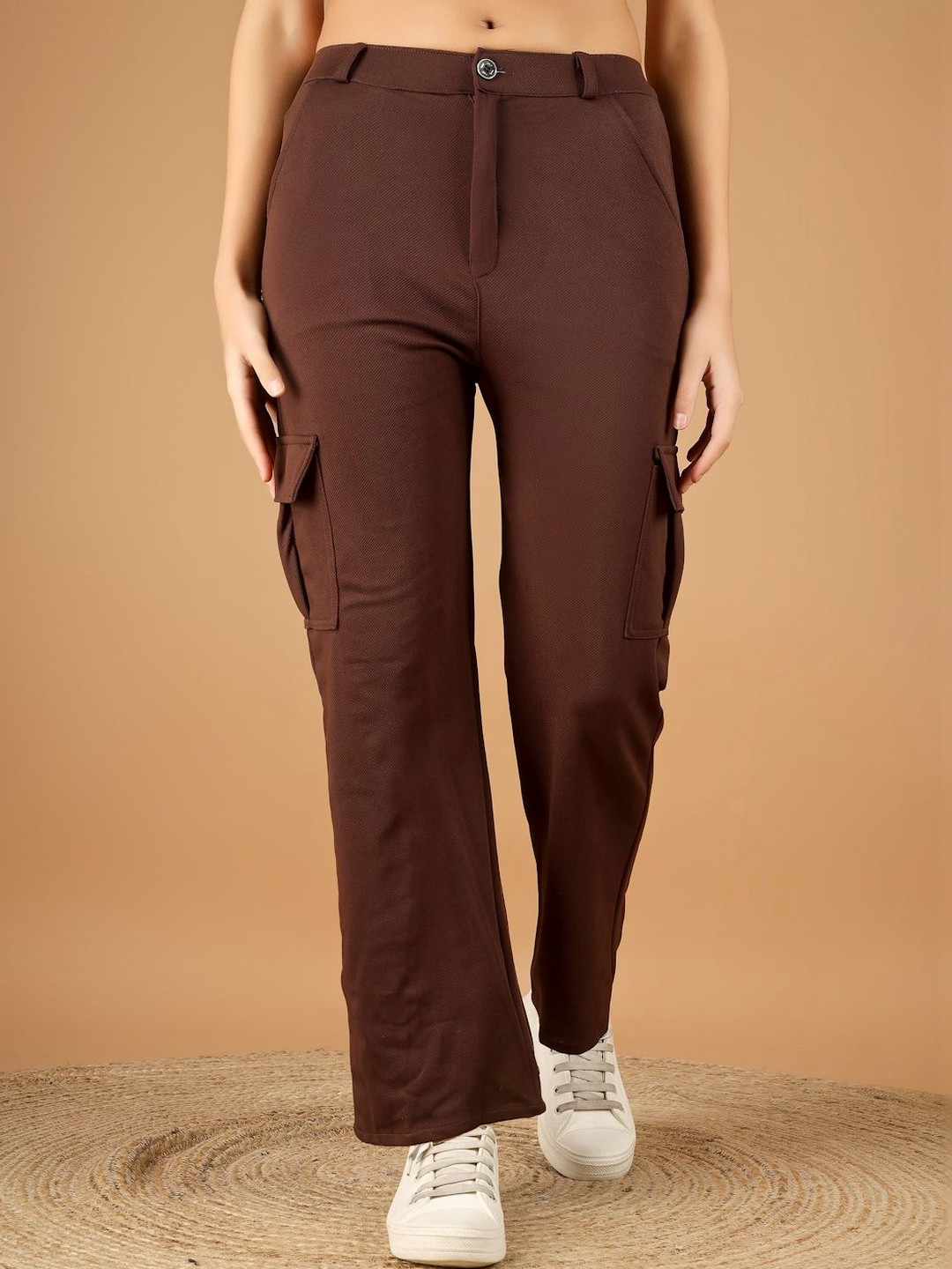 Yunic29 Women Relaxed High-Rise Easy Wash Cargos Trousers