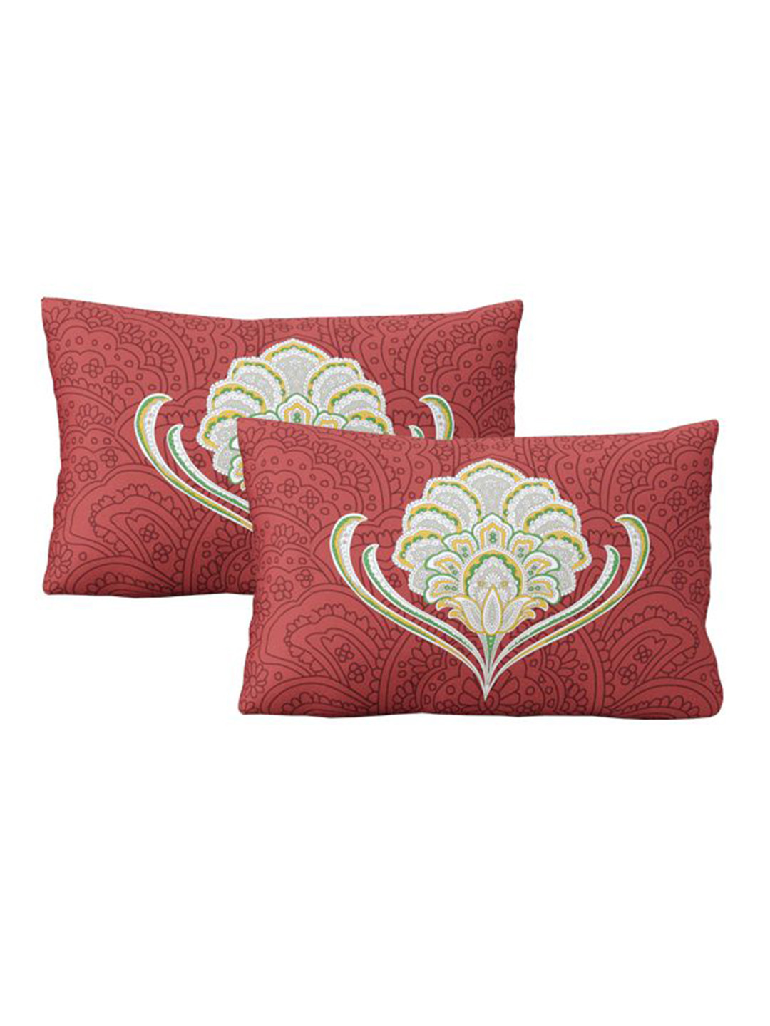 Dreamscape Red & White 2 Pieces Self Design Pure Cotton Rectangle Pillow Covers