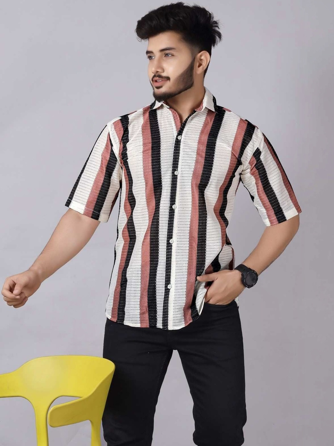 Lunice Men Regular Fit Multi Stripes Casual Shirt