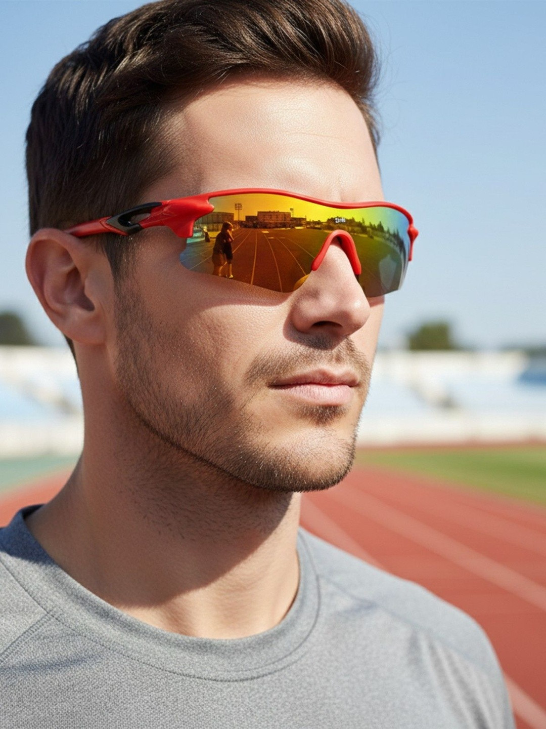 GYNK Men Mirrored Lens & Red Sports Sunglasses with