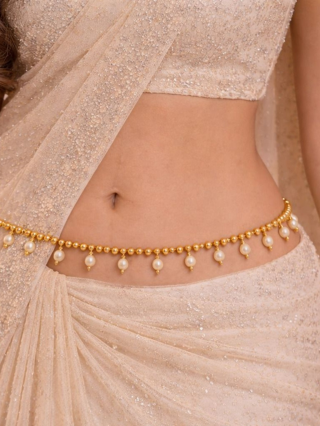GC PREMIUM JEWELLERY Pearls Studded Waist Chain Saree Accessories