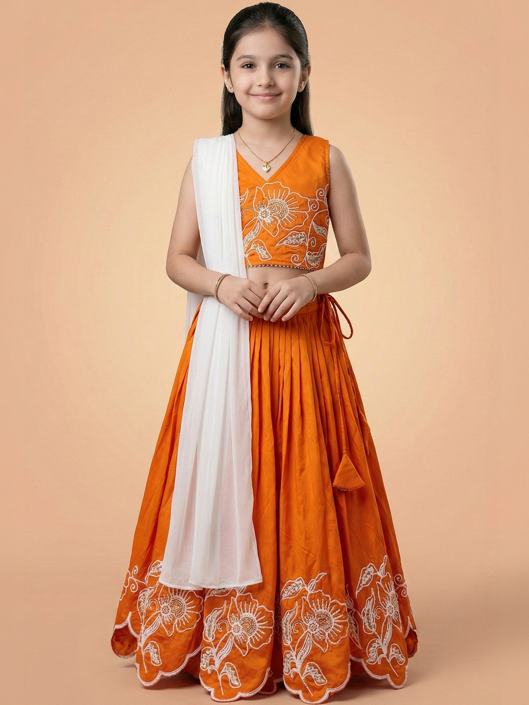 Sangria Girls Embroidered V-Neck Flared Lehenga Choli