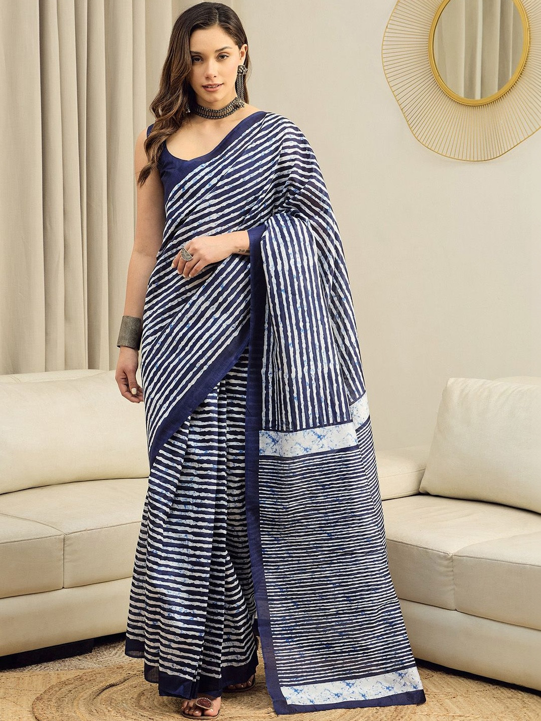 Striped Silk Blend Bhagalpuri Ready to Wear Saree