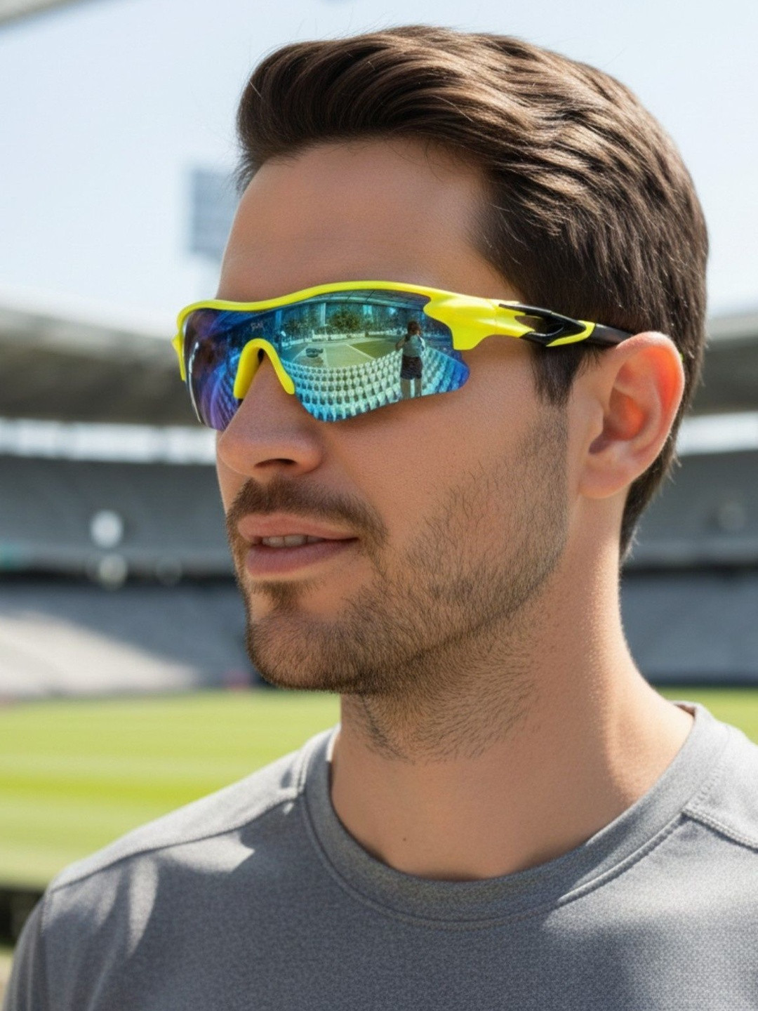 GYNK Men Mirrored Lens & Yellow Sports Sunglasses with