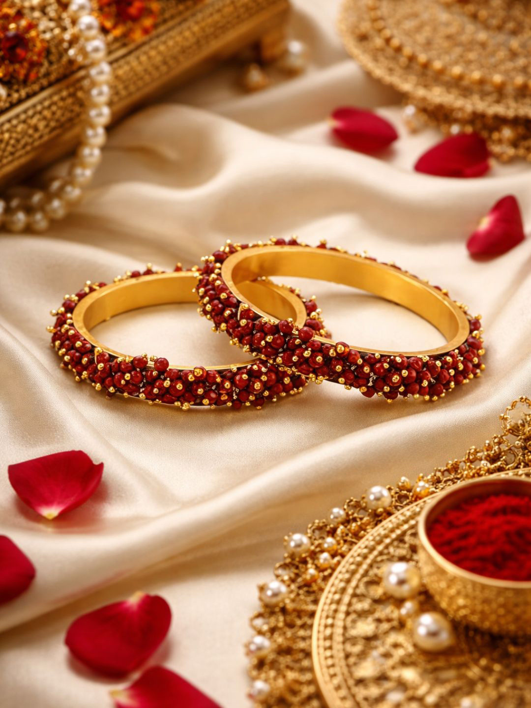 I Jewels Set Of 2 Maroon Gold-Plated Classic Bangles