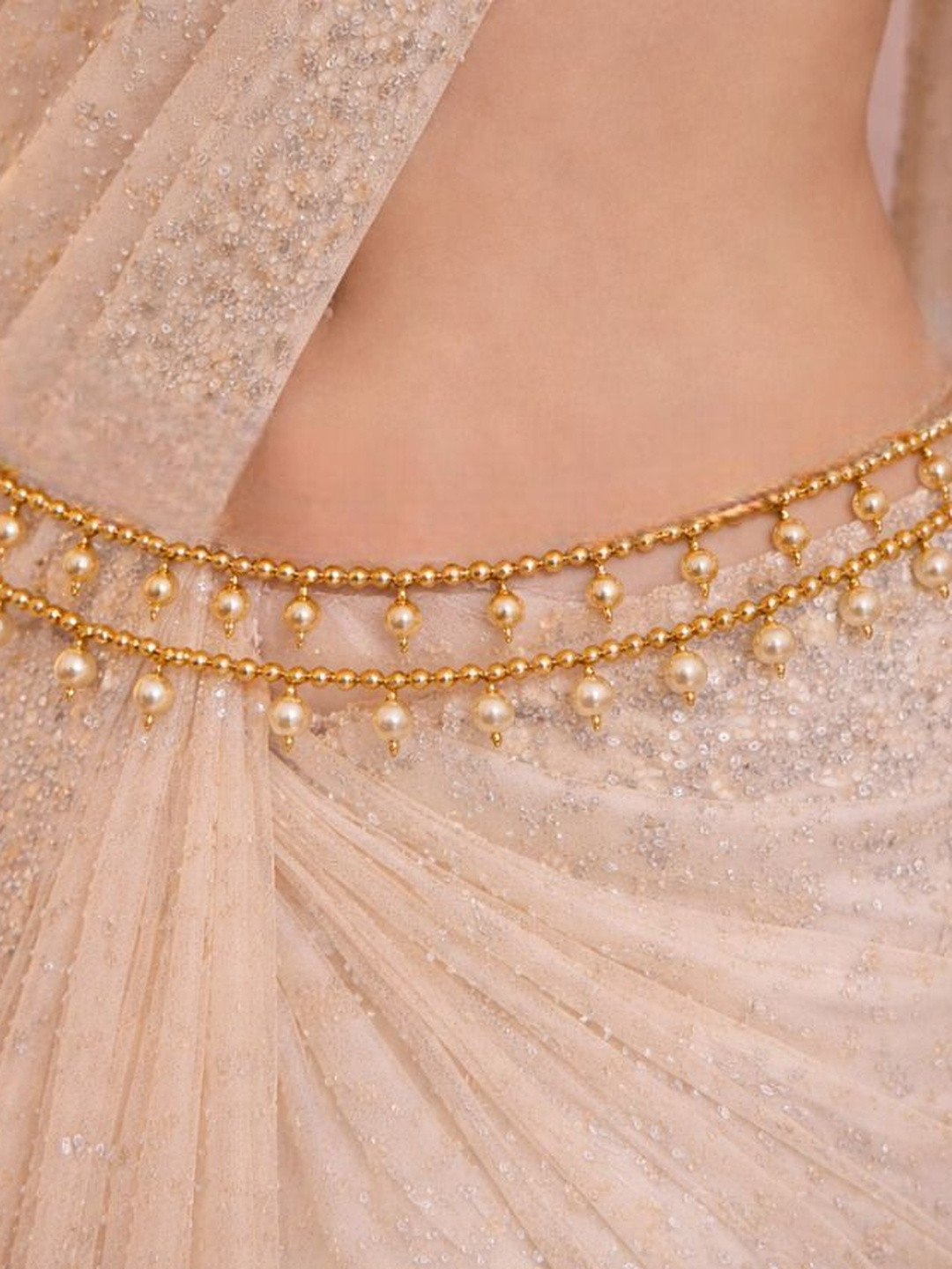 GC PREMIUM JEWELLERY Pearls Studded Waist Chain Saree Accessories