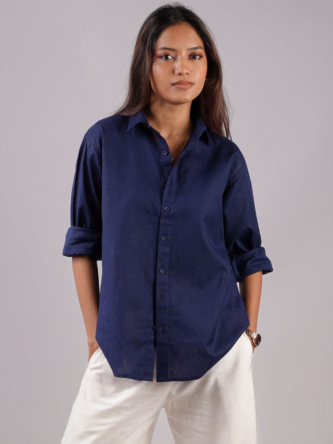 NISHORAMA Oversized Linen Blend Long Sleeves Shirt