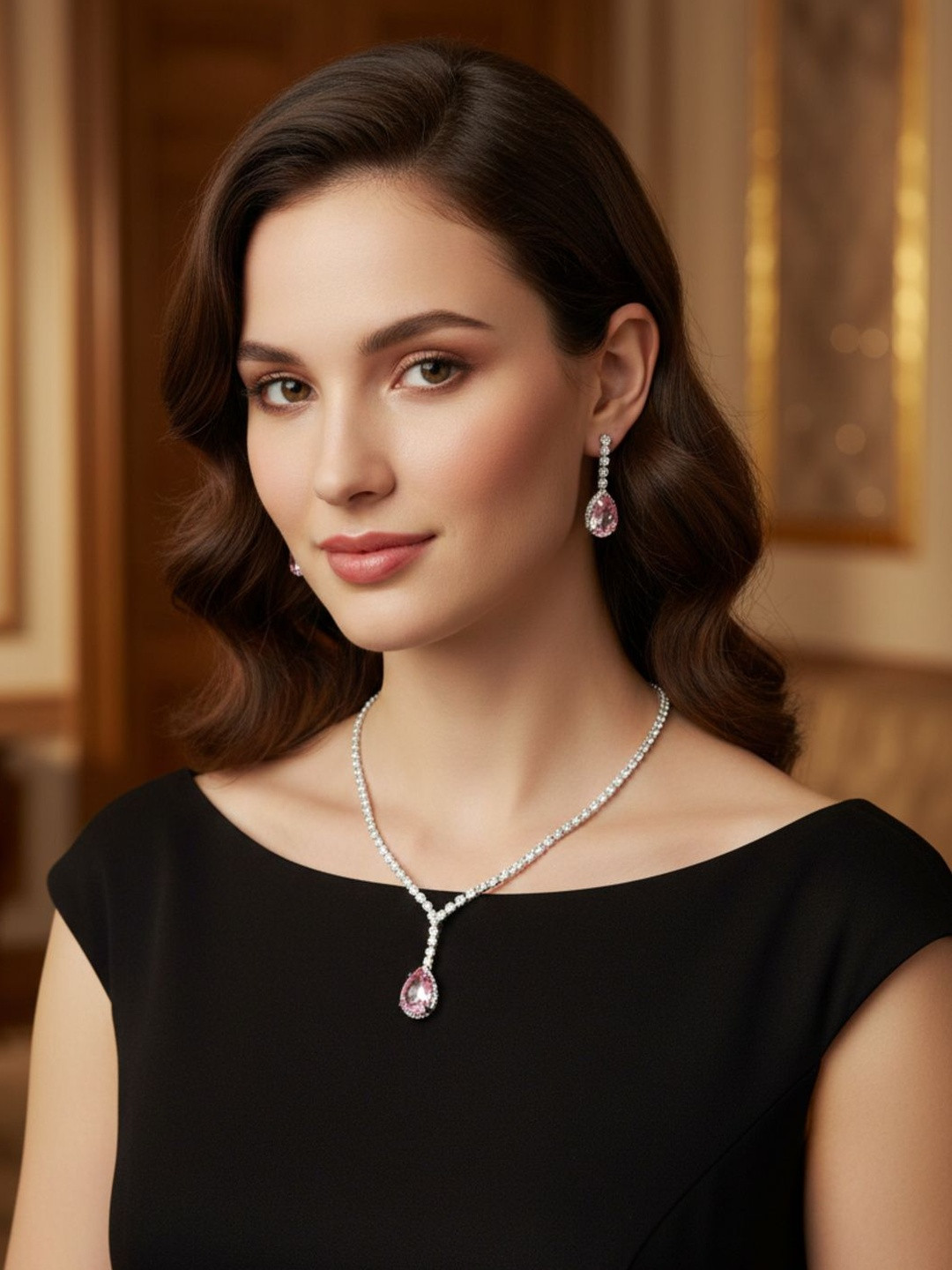 BMINO Silver-Plated Stone Studded Jewellery Set