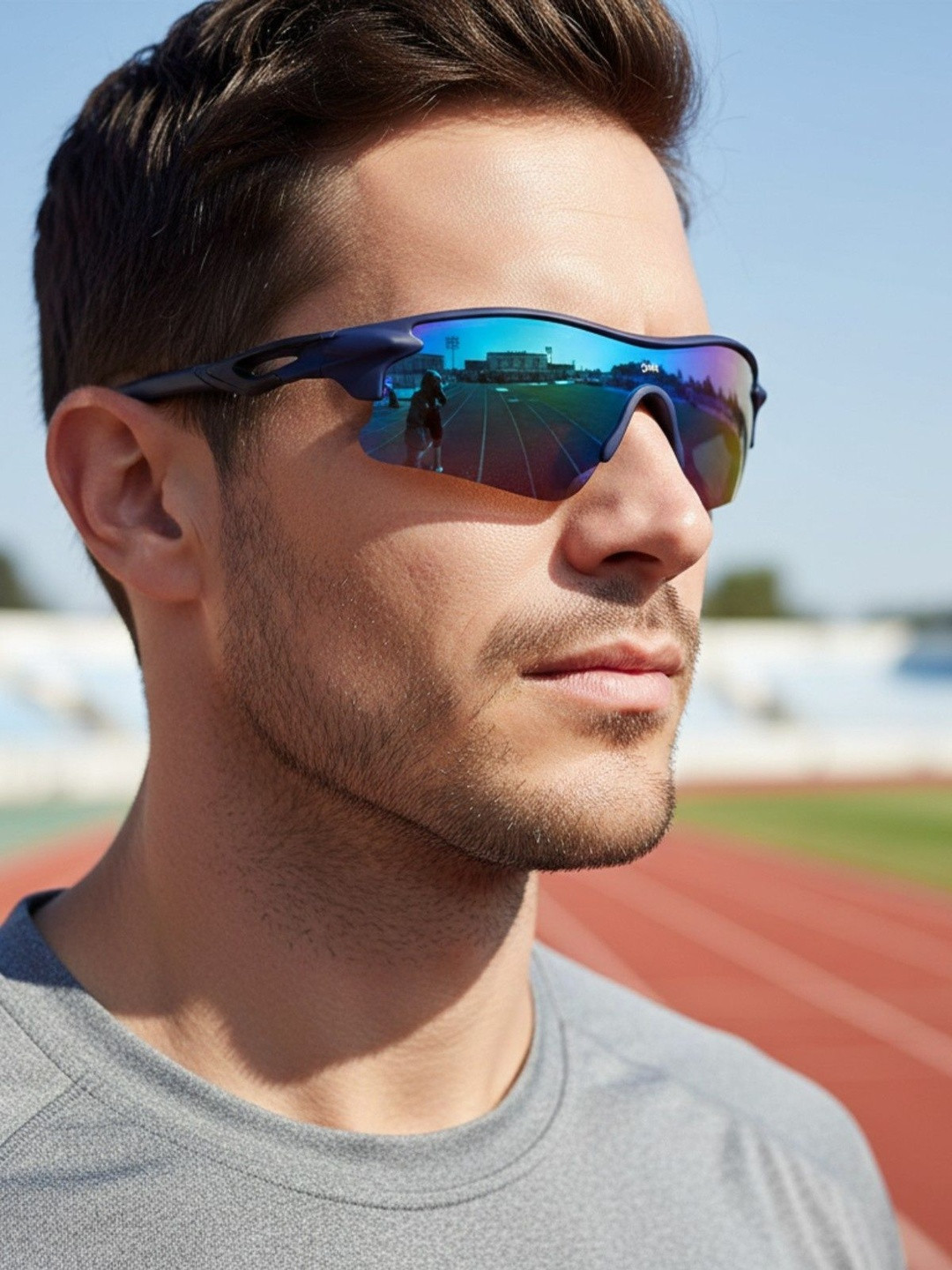 GYNK Men Mirrored Lens & Blue Sports Sunglasses with
