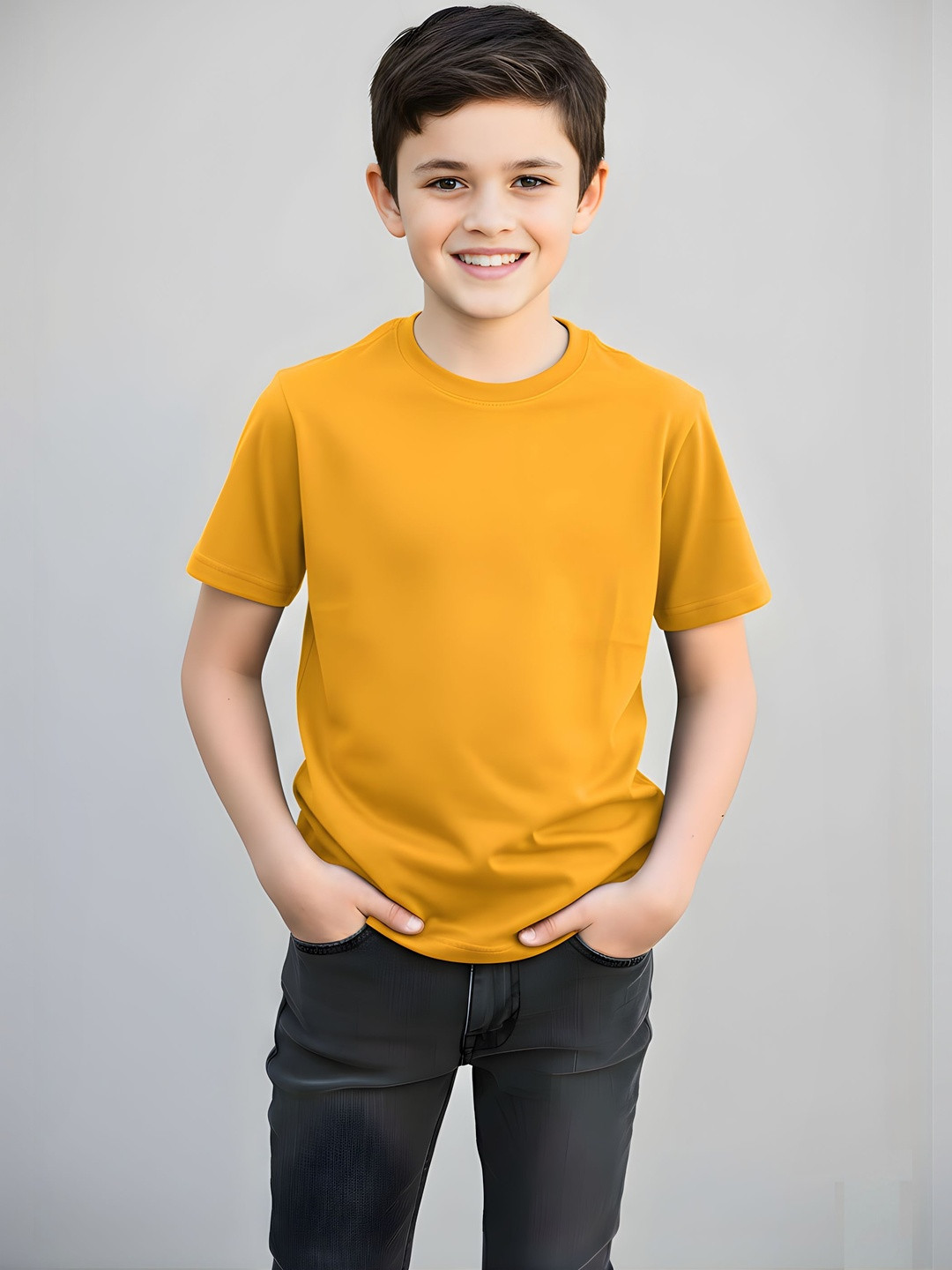 BRATMA Boys Mustard Cotton Tshirts