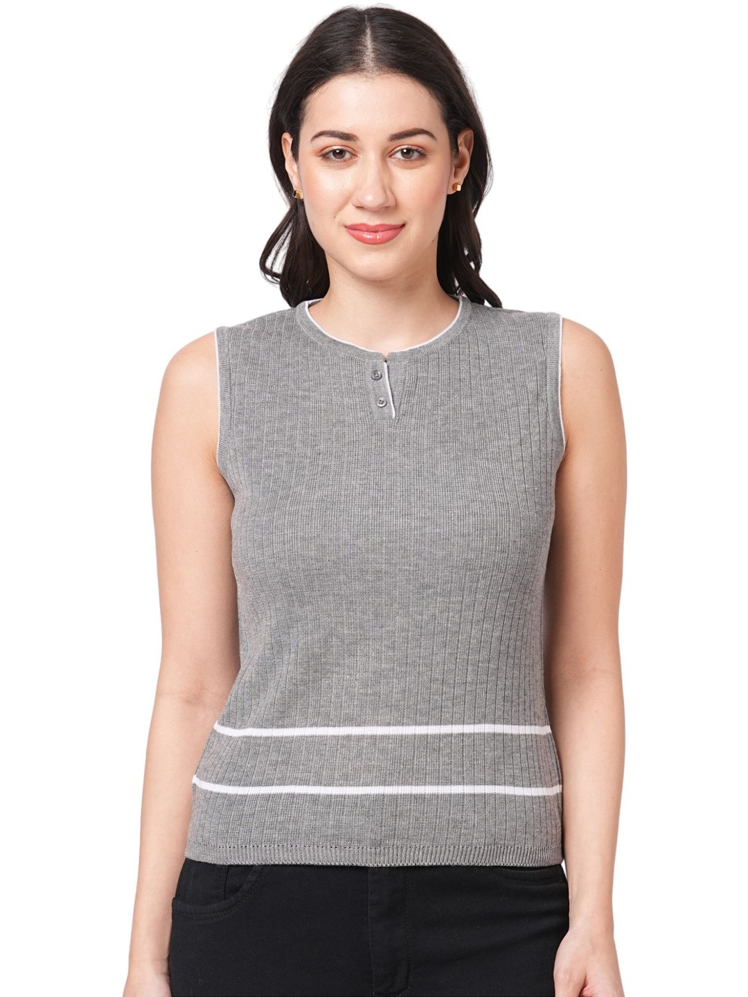 G0-4 IT Women Striped Henley Neck Slim Fit T-shirt