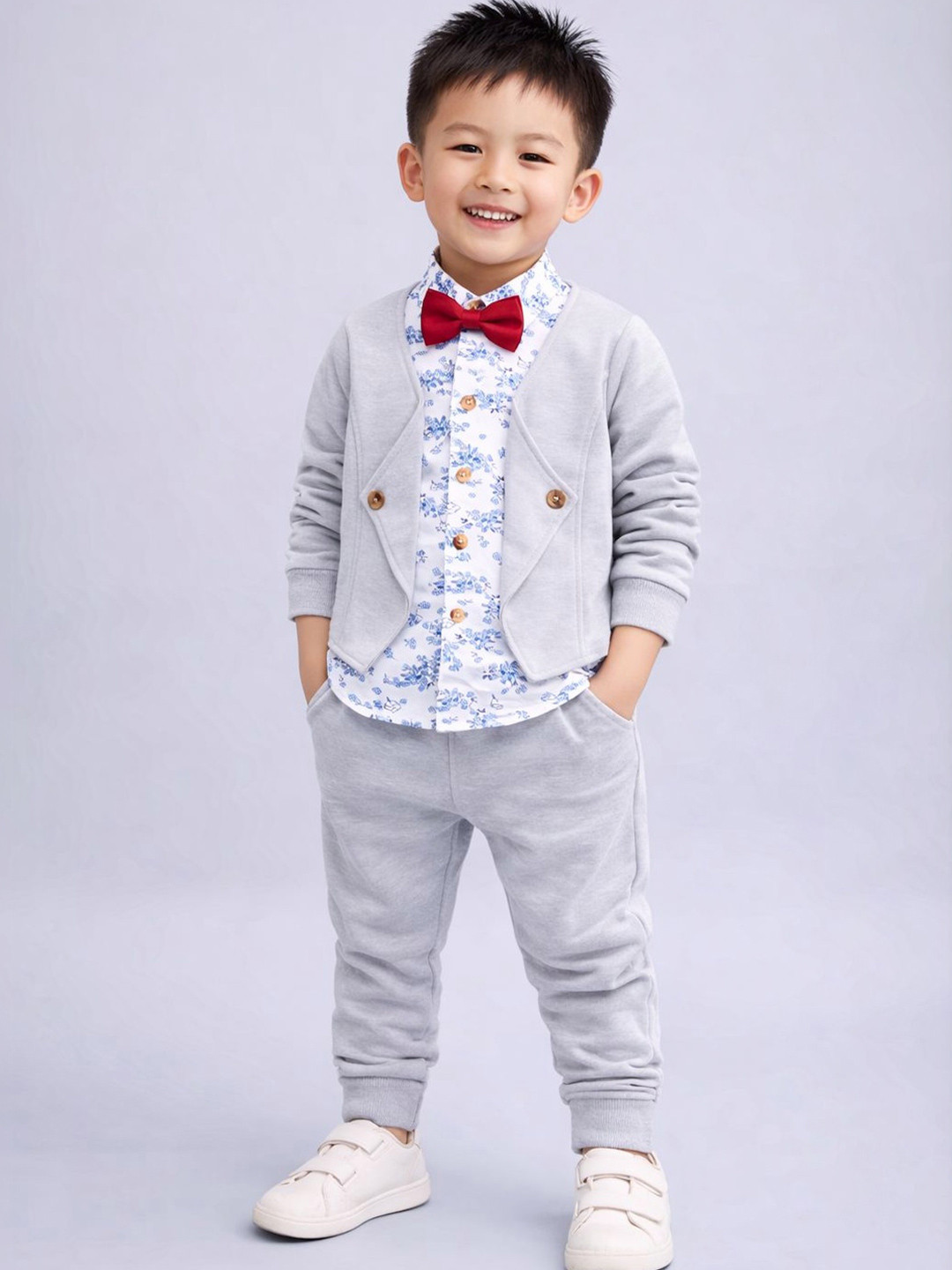 Porpy Boys Jacket Style Shirt With Trousers & Detachable Bow Set