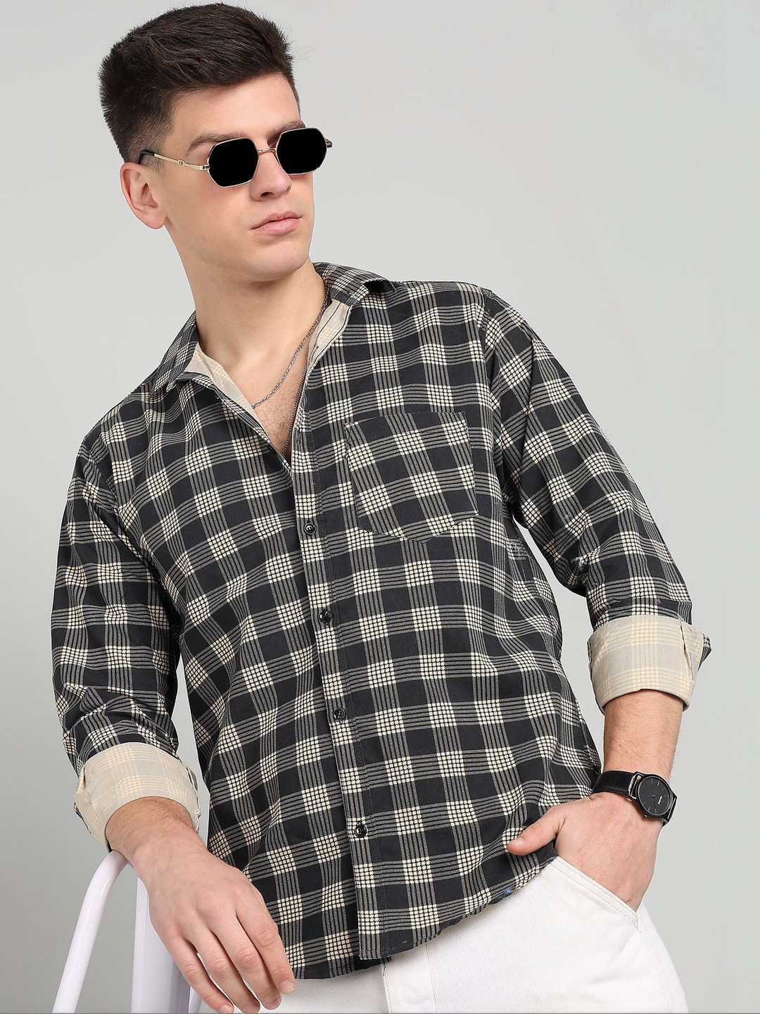 RODEIZ Men Comfort Slim Fit Checked Casual Shirt