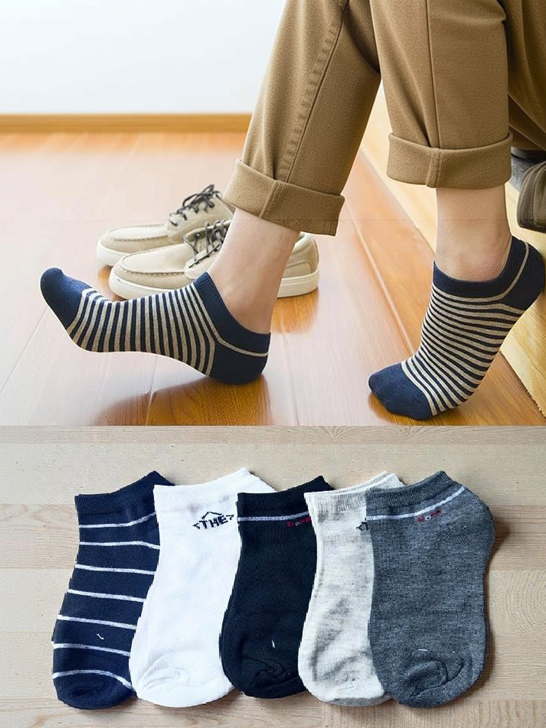 NEOBABY Women Pack of 5 Assorted Striped Ankle Length Socks