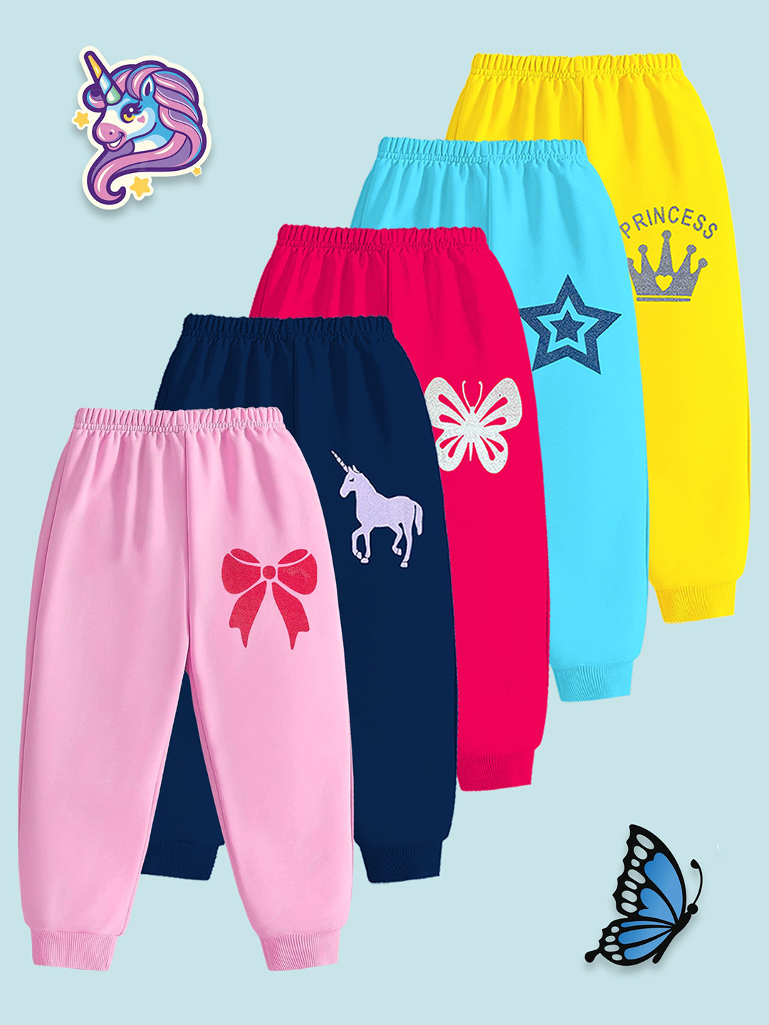 YK Girls Pack of 5 Graphic Printed Joggers