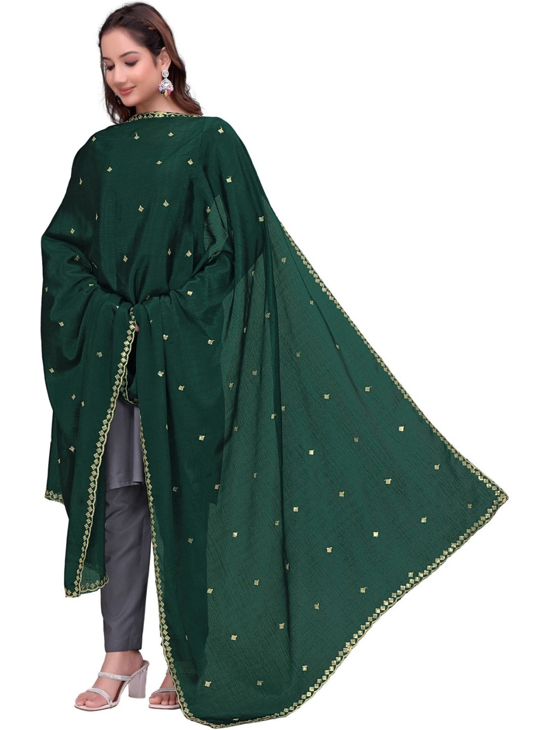 SEKMANY Ethnic Motifs Embroidered Art Silk Dupatta with Sequinned