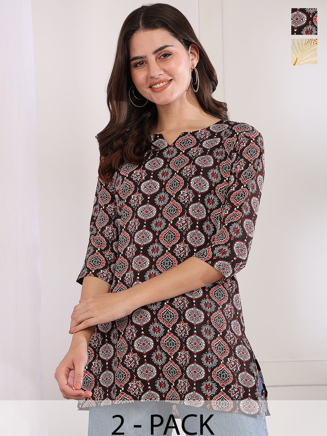 JANKHI Pack Of 2 Printed Three Quarter Sleeves Kurtis