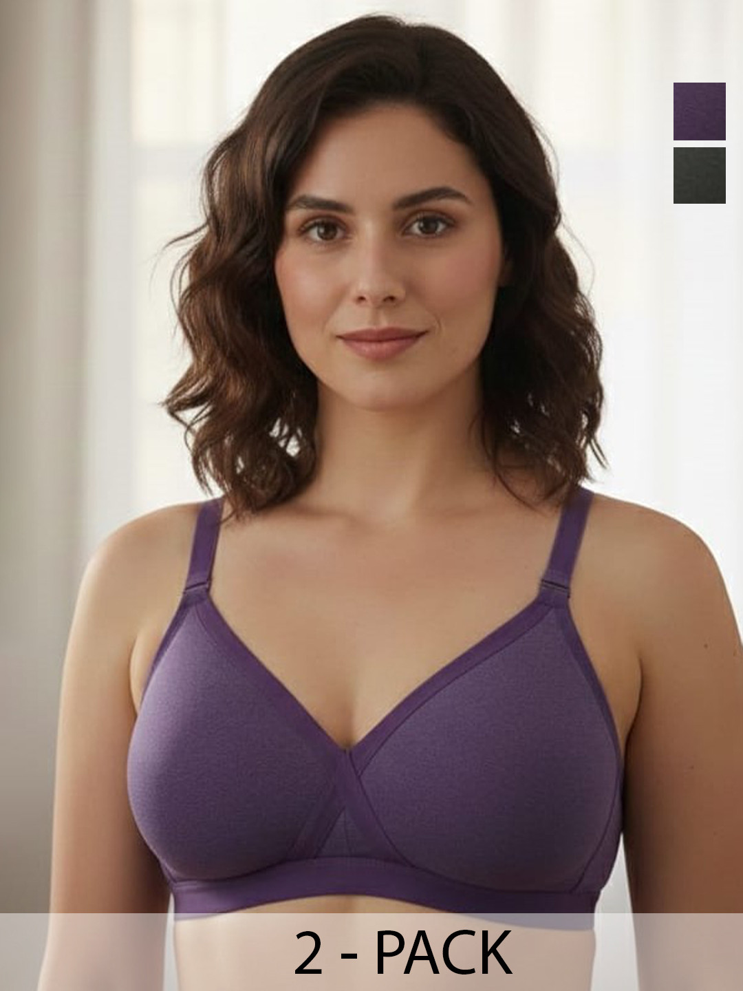 FUNAHME Pack of 2 Solid Full Coverage Bra
