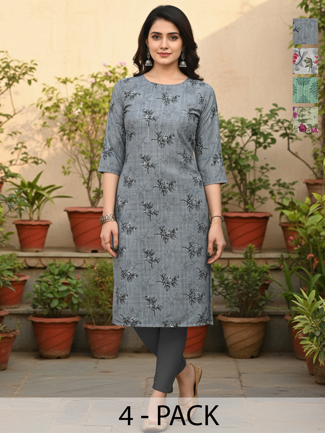 JANKHANA Pack Of 4 Geometric Straight Kurtas