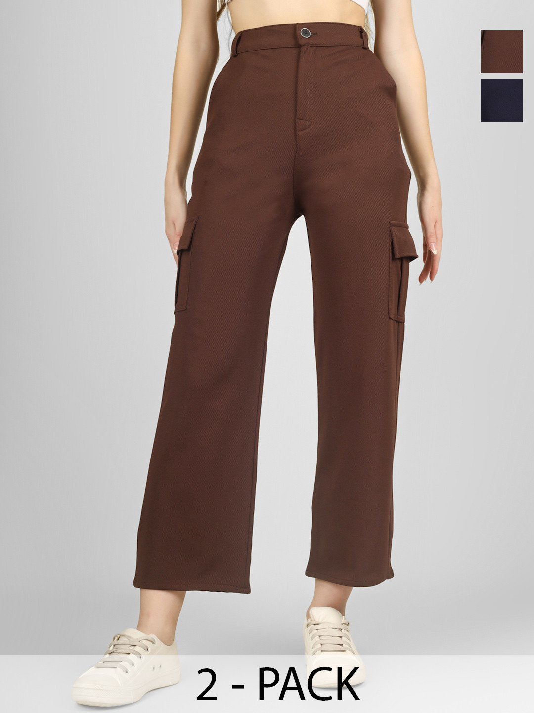 Yunic29 Women Relaxed High-Rise Easy Wash Cargos Trousers