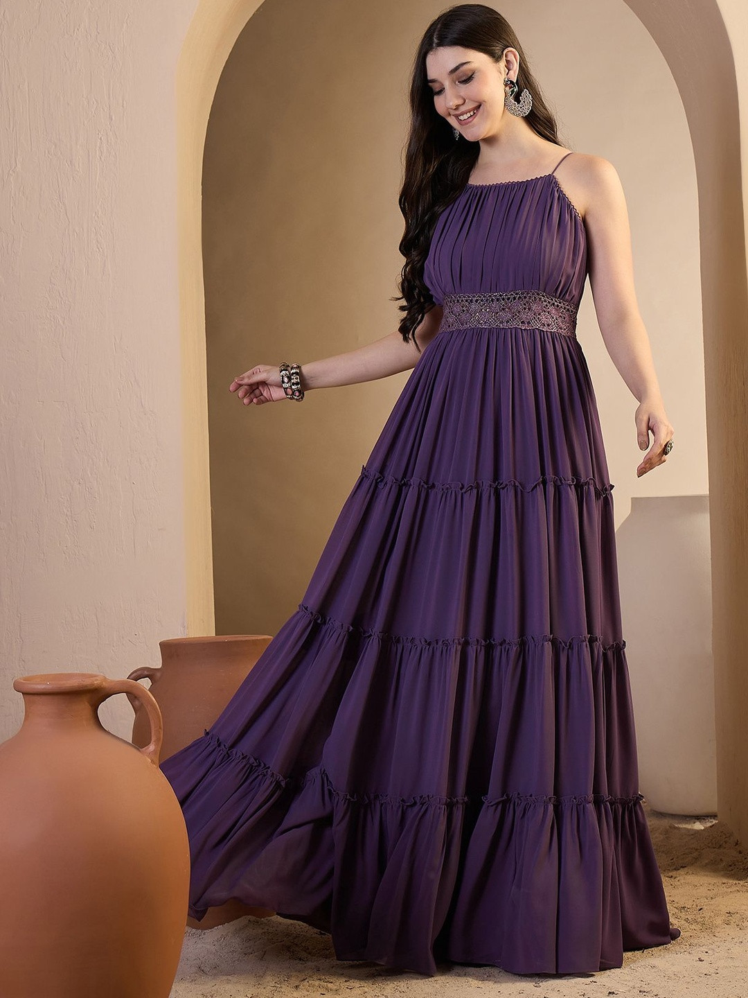 Inddus Shoulder Straps Fit and Flare Ethnic Dresses