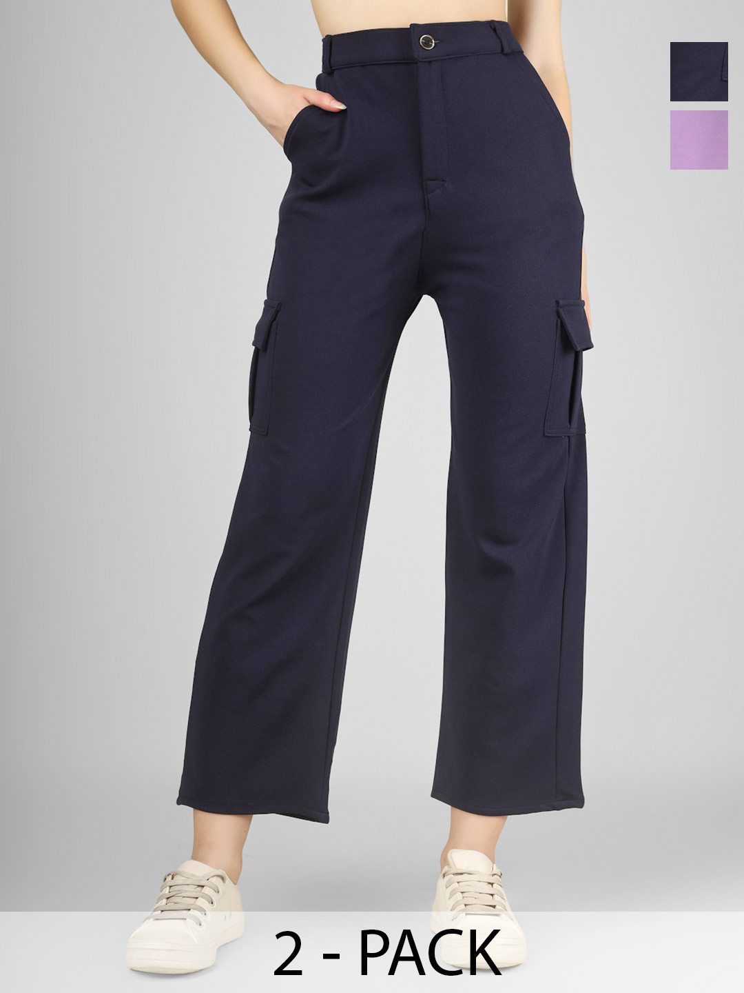 Yunic29 Women Relaxed High-Rise Easy Wash Cargos Trousers