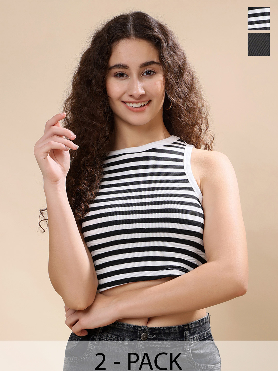 Moda Rapido Pack of 2 Women Striped Ribbed Vest Top