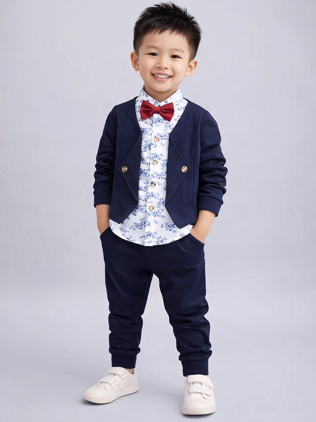 Porpy Boys Jacket Style Shirt With Trousers & Detachable Bow Set