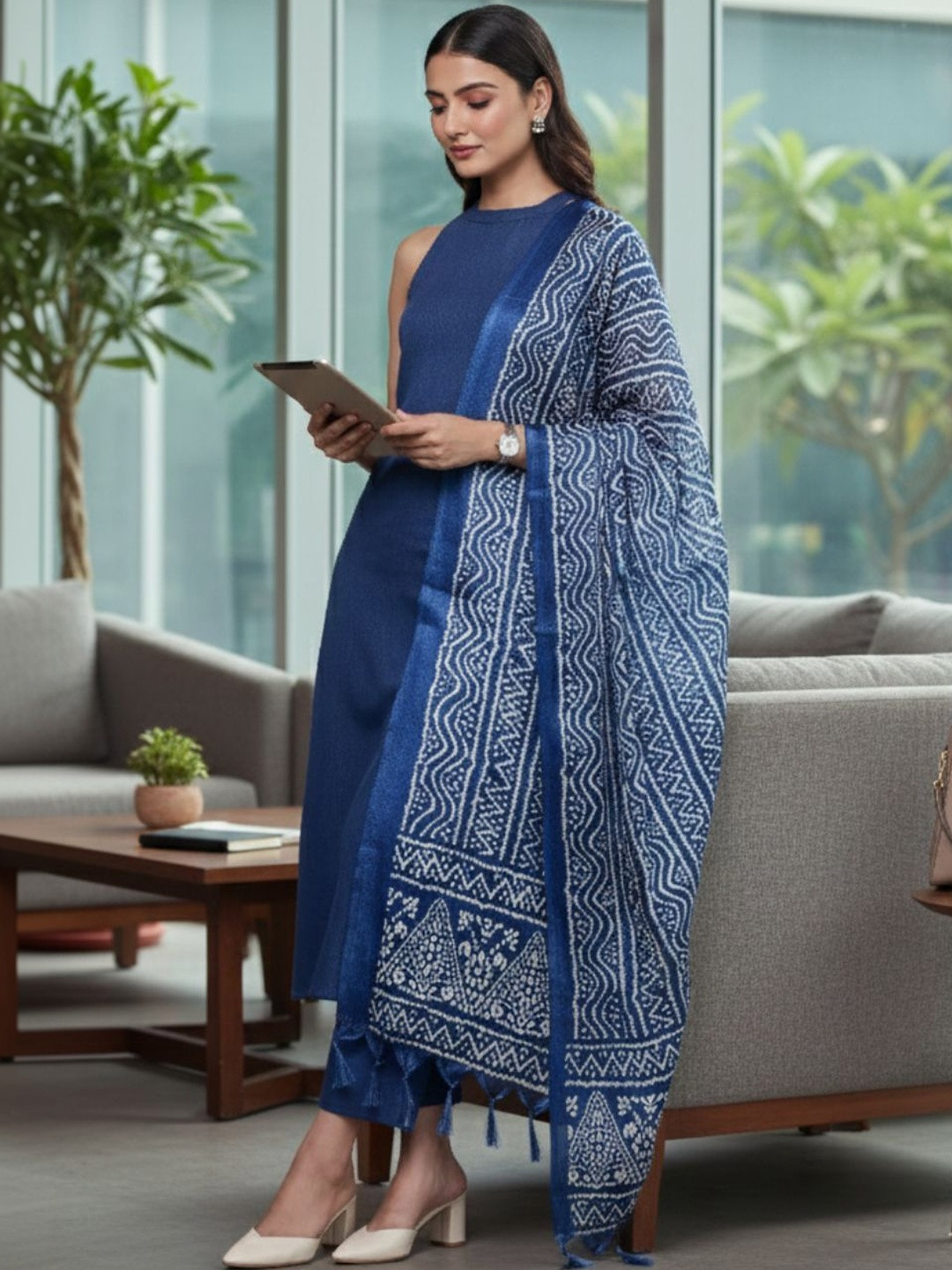 Varanga Women Ethnic Motifs Regular Pure Cotton Kurta with Trousers & With Dupatta
