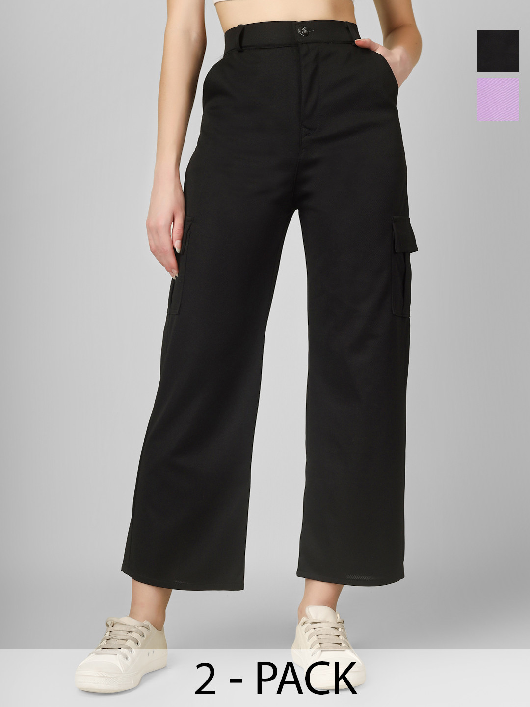 Yunic29 Women Relaxed High-Rise Easy Wash Cargos Trousers