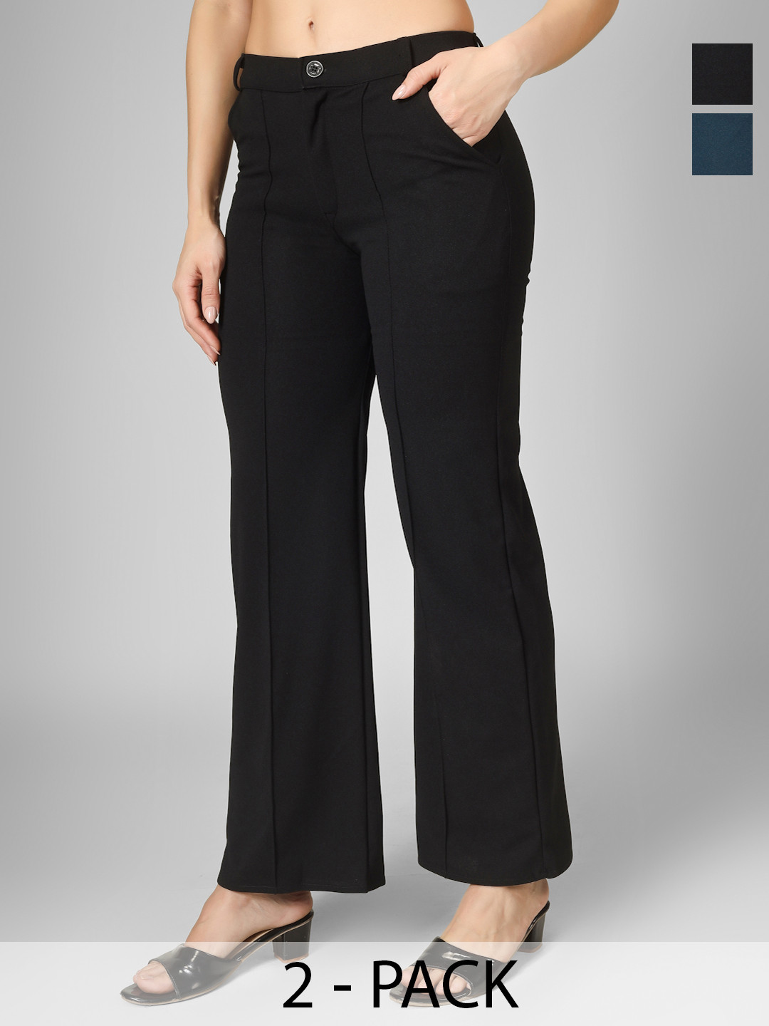 Yunic29 Women Comfort High-Rise Easy Wash Pleated Trousers