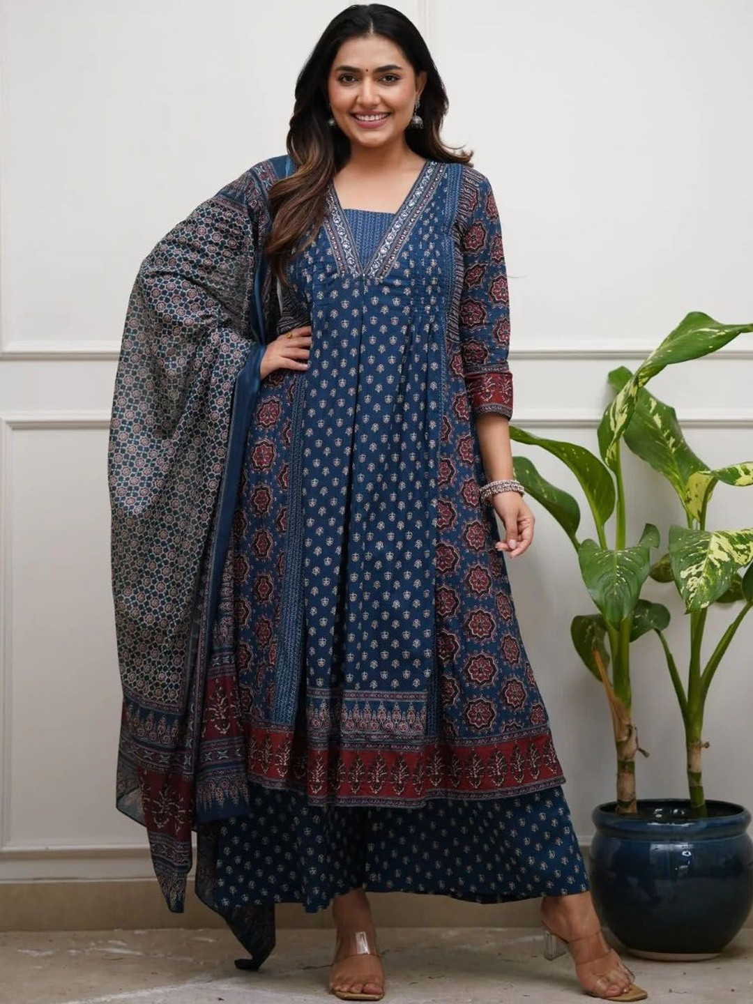 Keitra Women Ethnic Motifs Printed Empire Kurta with Palazzos & With Dupatta