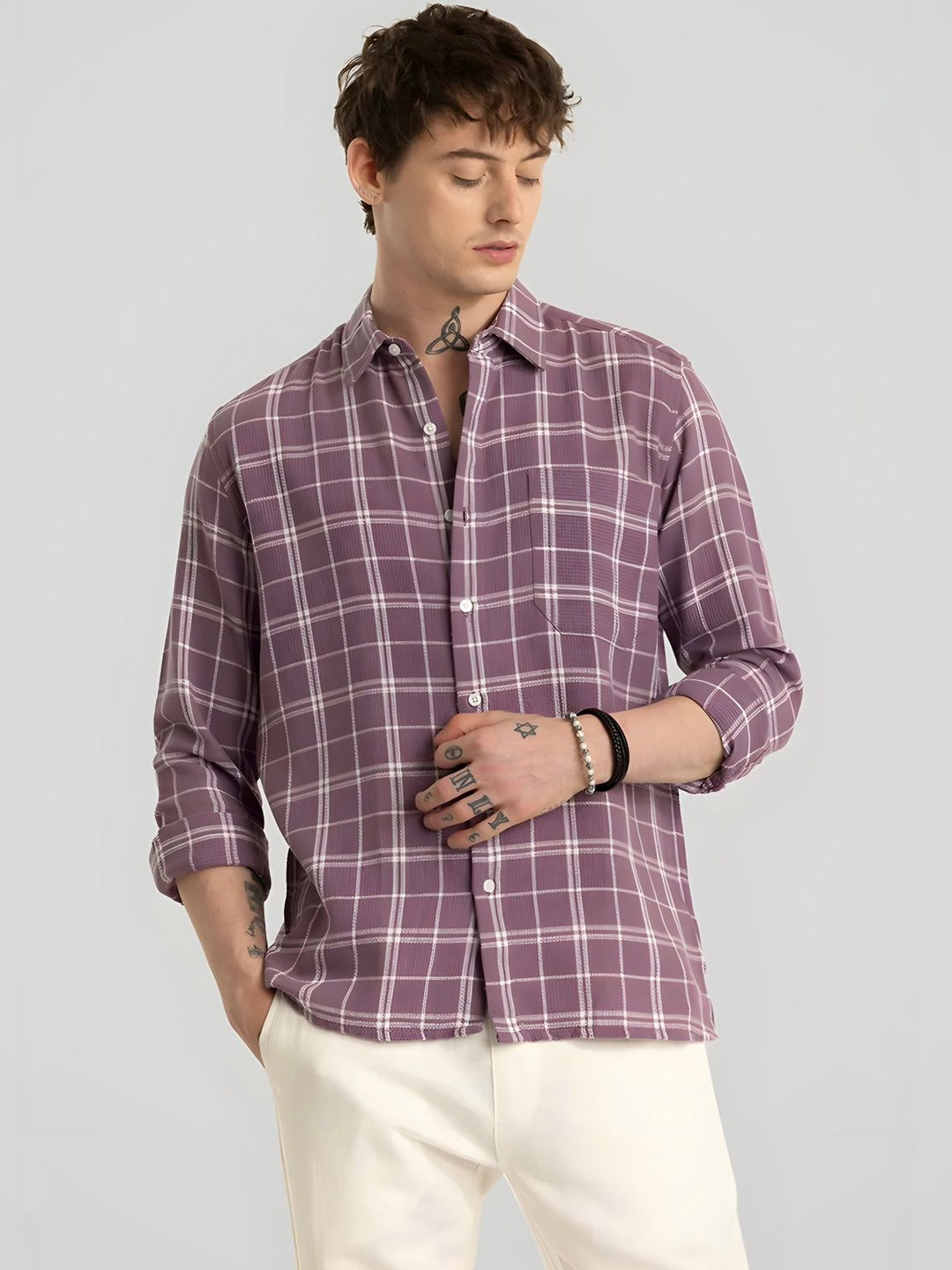 Lavender Gingham Checks Casual Shirt