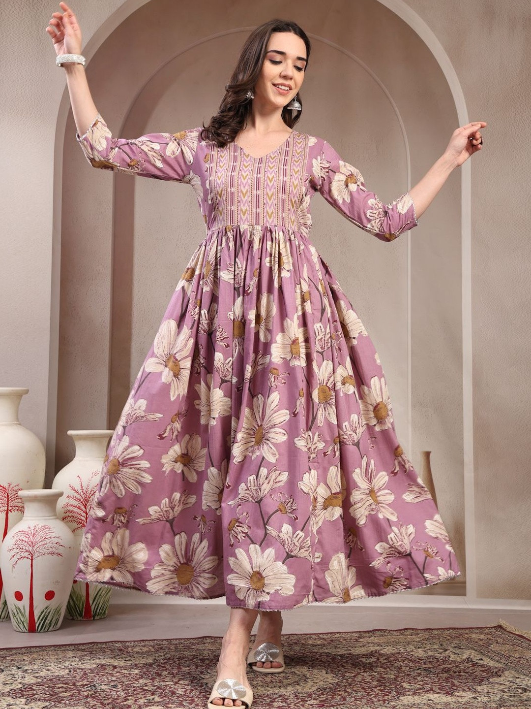 Pristyle Women Ethnic Motifs Printed Thread Work Maternity Anarkali Kurta