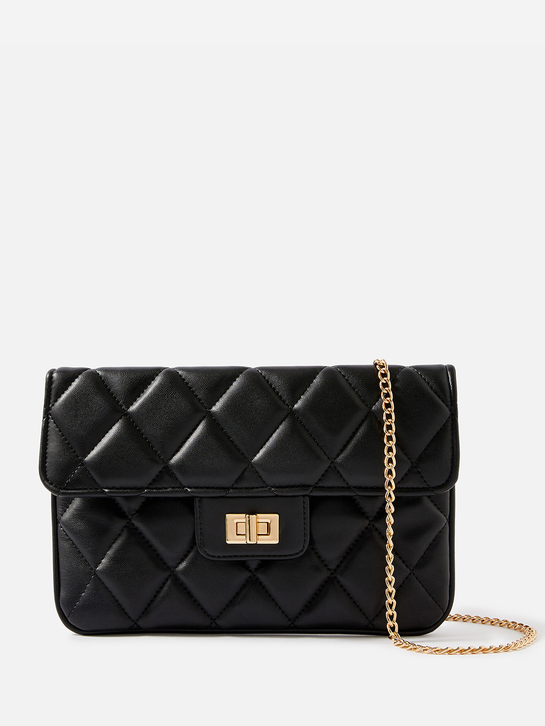 Accessorize Black Textured Quilted Envelope Clutch